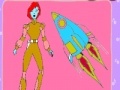 Spel Space Woman and rocket coloring