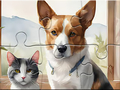 Spel Jigsaw Puzzle: Oil Painting Dog And Cat