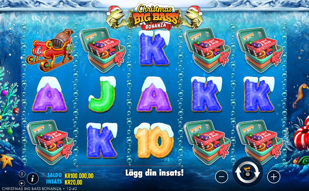 Skärmbild från Big Bass Bonanza Christmas slot demo hos Game-Game