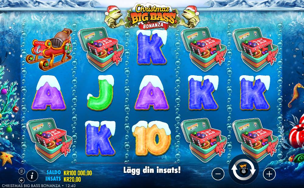 Skärmbild från Big Bass Bonanza Christmas slot demo hos Game-Game