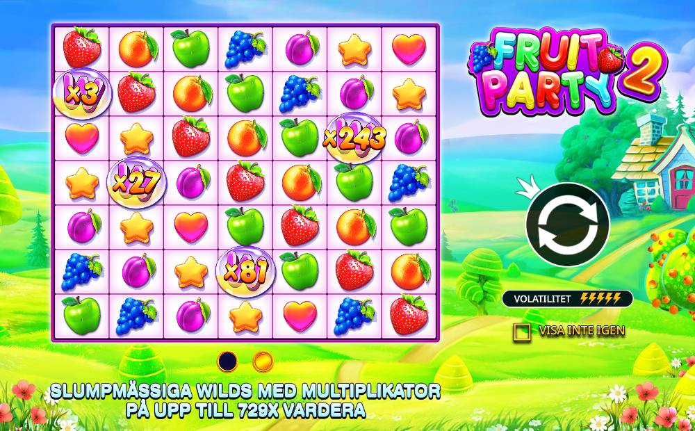 Skärmbild från Fruit Party 2 slot demo hos Game-Game