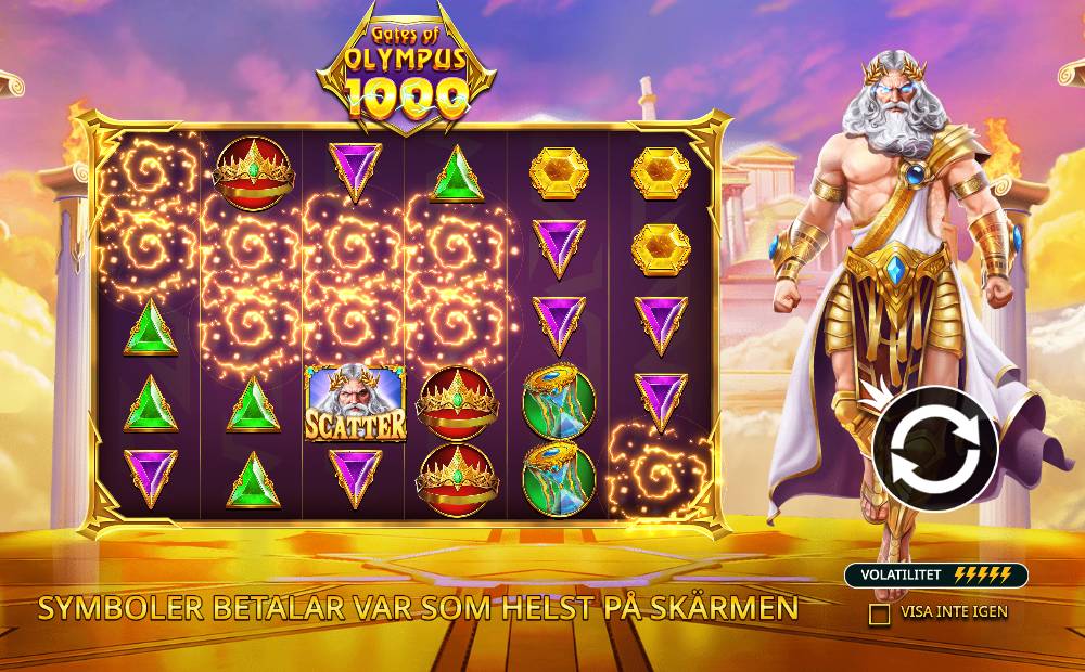 Skärmbild från Gates of Olympus 1000 slot demo hos Game-Game