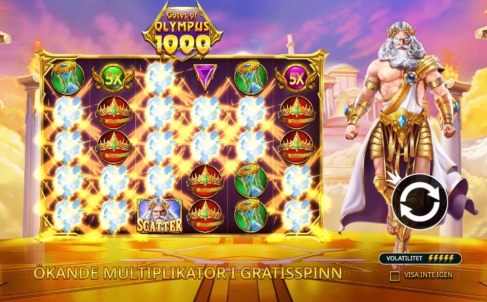 Skärmbild från Gates of Olympus 1000 slot demo hos Game-Game