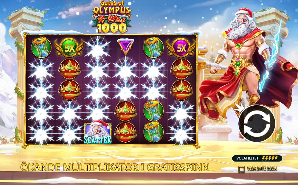 Skärmbild från Gates of Olympus Xmas 1000 slot demo hos Game-Game