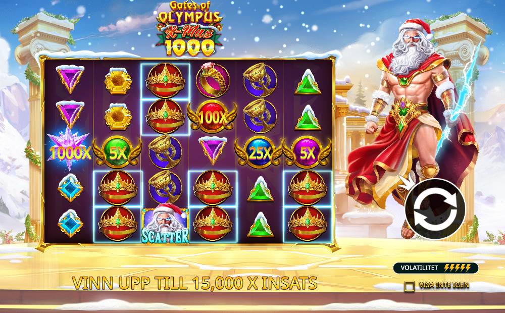 Skärmbild från Gates of Olympus Xmas 1000 slot demo hos Game-Game