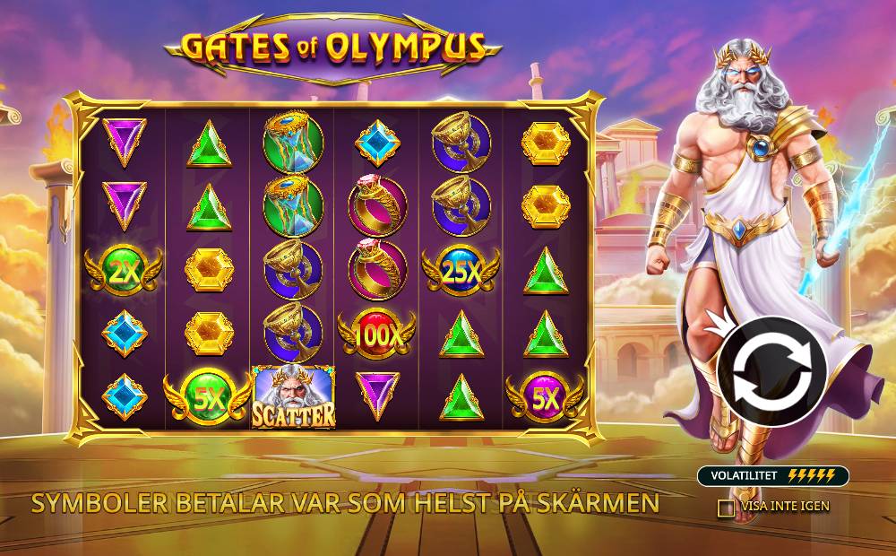 Skärmbild från Gates of Olympus slot demo hos Game-Game