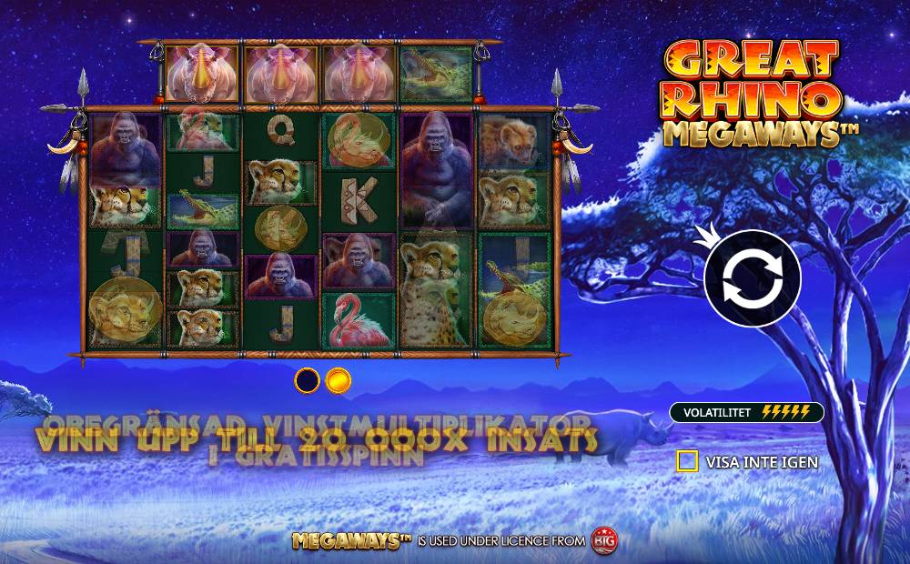 Skärmbild från Great Rhino Megaways slot demo hos Game-Game