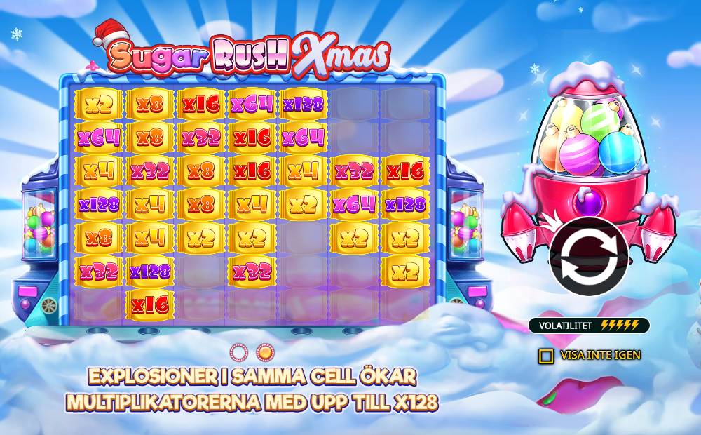 Skärmbild från Sugar Rush Xmas slot demo hos Game-Game