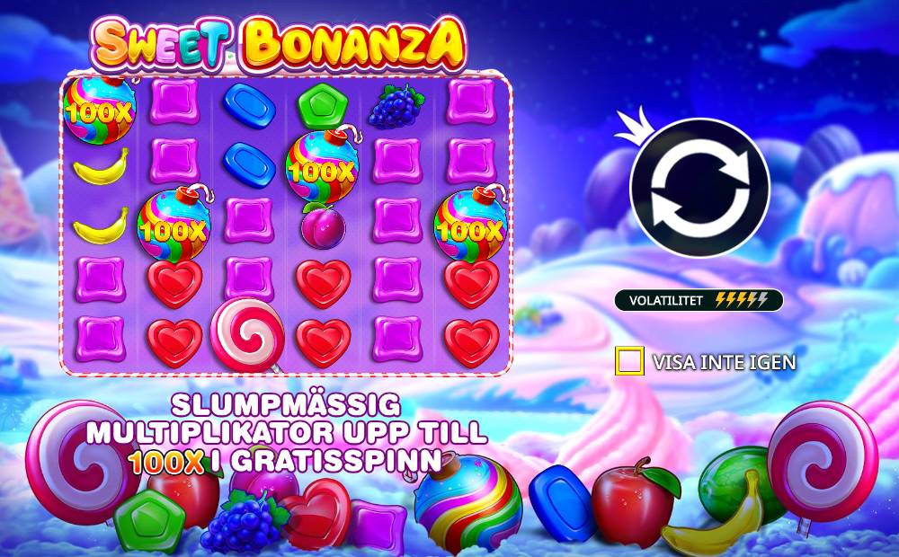Skärmbild från Sweet Bonanza slot demo hos Game-Game