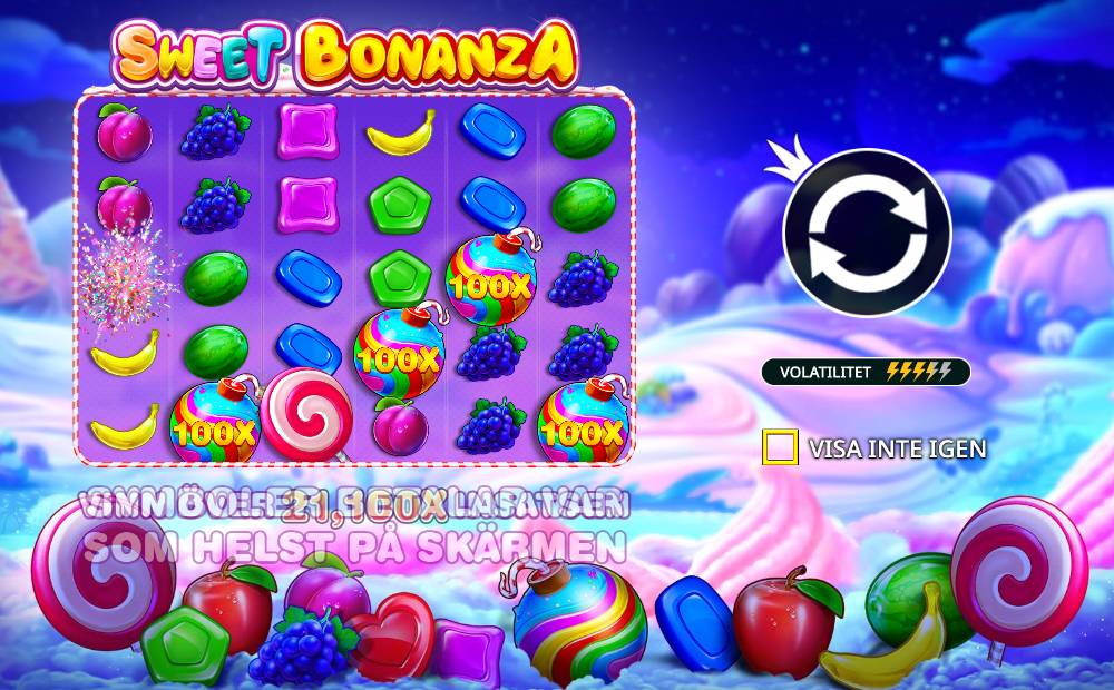 Skärmbild från Sweet Bonanza slot demo hos Game-Game