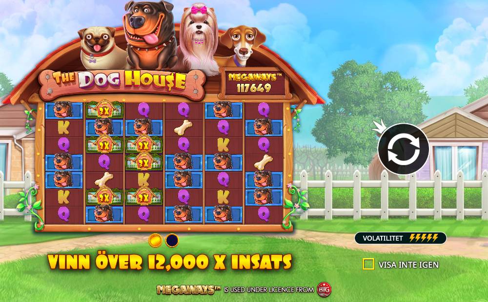 Skärmbild från The Dog House Megaways slot demo hos Game-Game