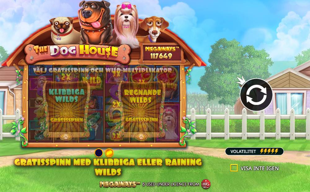 Skärmbild från The Dog House Megaways slot demo hos Game-Game